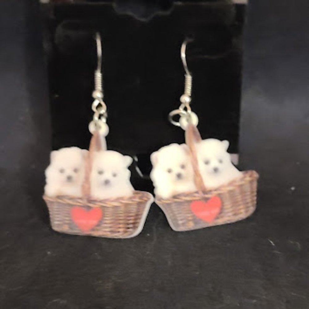 Puppy in basket Earrings
